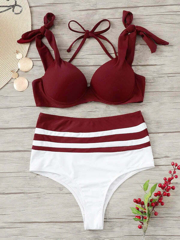 Y2K Aesthetic Color Block Bikini Set - Coquette Grunge Fashion & Pastel Goth Vibes