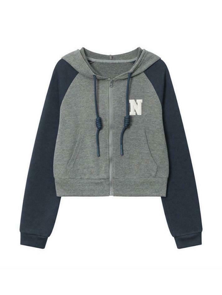 Y2K Aesthetic Color Block Embroidered Oversized Hoodie