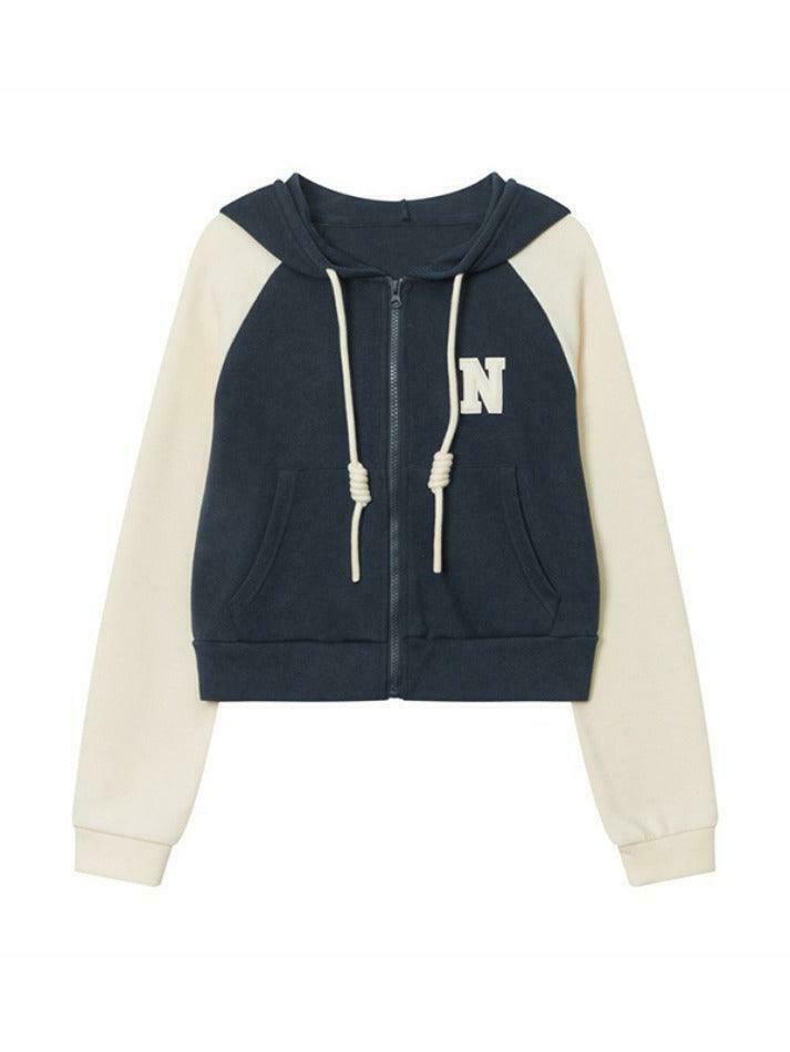 Y2K Aesthetic Color Block Embroidered Oversized Hoodie