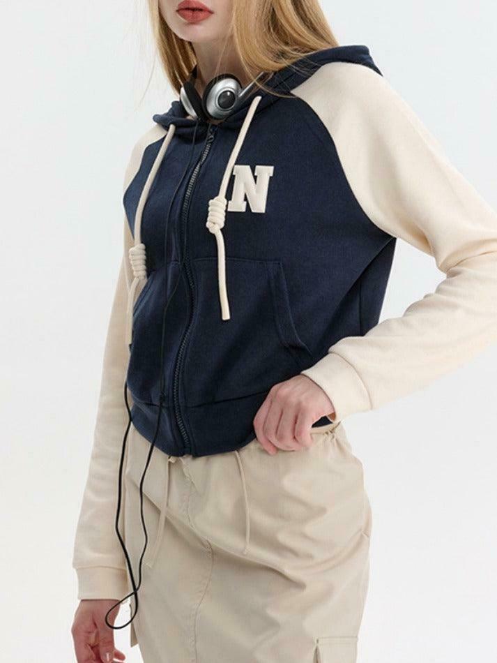 Y2K Aesthetic Color Block Embroidered Oversized Hoodie