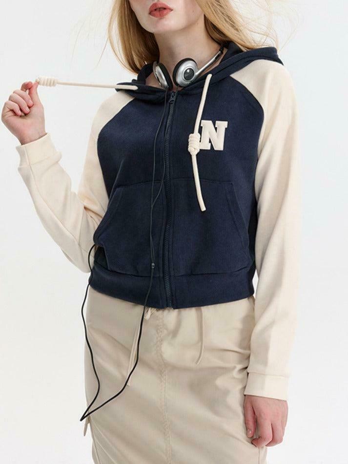 Y2K Aesthetic Color Block Embroidered Oversized Hoodie