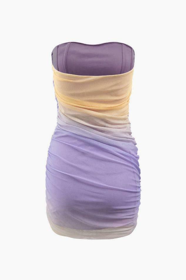 Y2K Aesthetic Color Block Mesh Ruched Mini Dress - Coquette & Grunge Style Women's Fashion