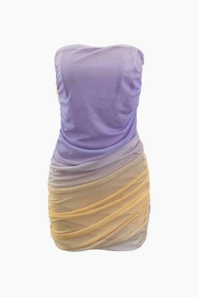 Y2K Aesthetic Color Block Mesh Ruched Mini Dress - Coquette & Grunge Style Women's Fashion