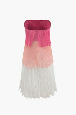 Y2K Aesthetic Color Block Plisse Mini Dress for Women - Coquette & Grunge Style Outfit