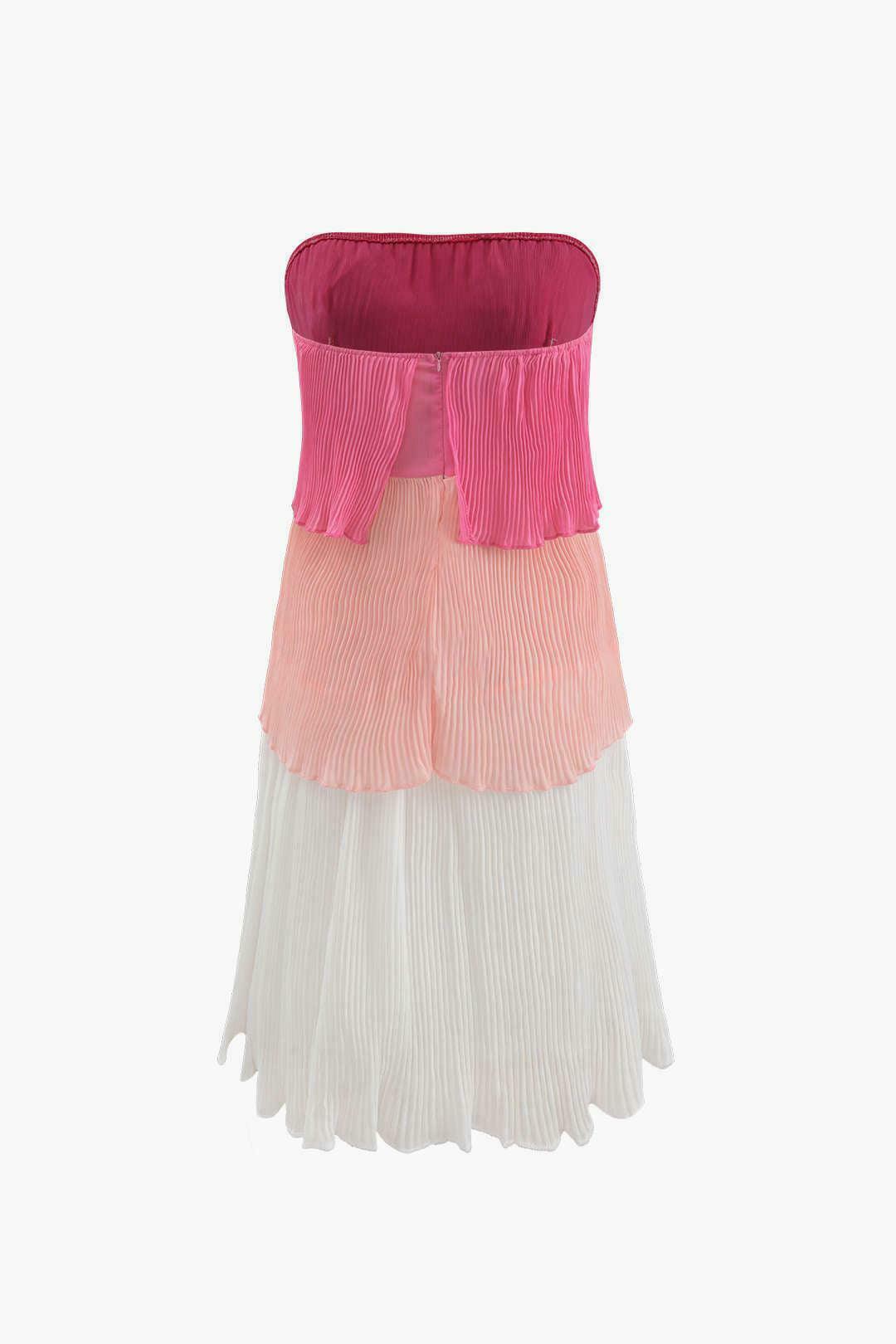 Y2K Aesthetic Color Block Plisse Mini Dress for Women - Coquette & Grunge Style Outfit