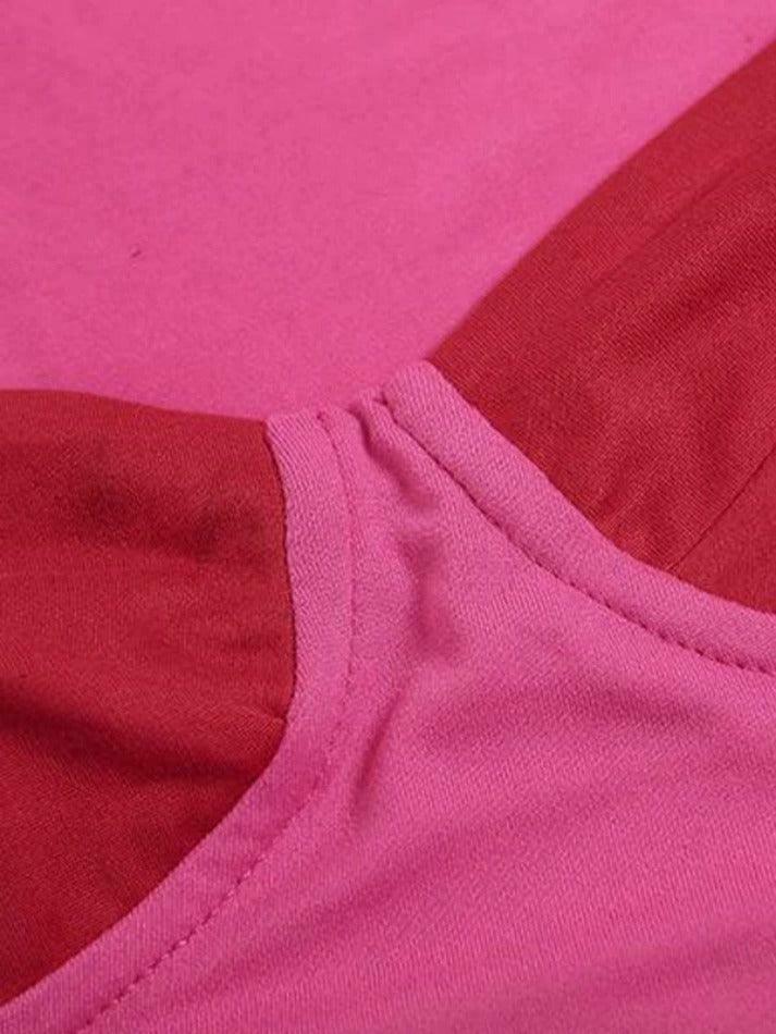 Y2K Aesthetic Color Block Square Neck Cropped Long Sleeve Tee