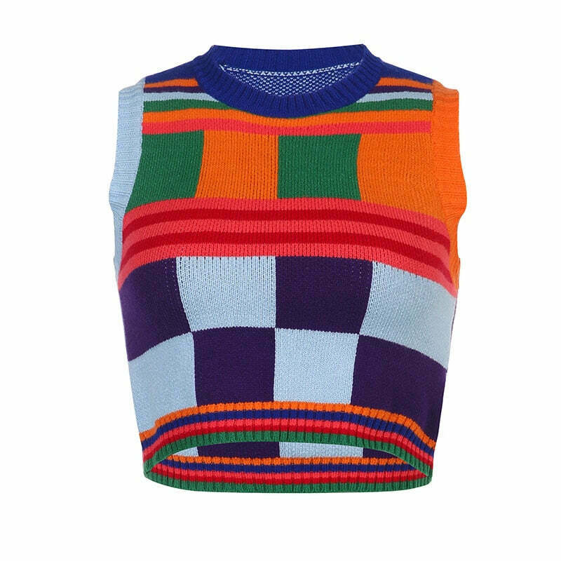 Y2K Aesthetic Colorblock Knitted Set for Women - Coquette & Grunge Style Outfit