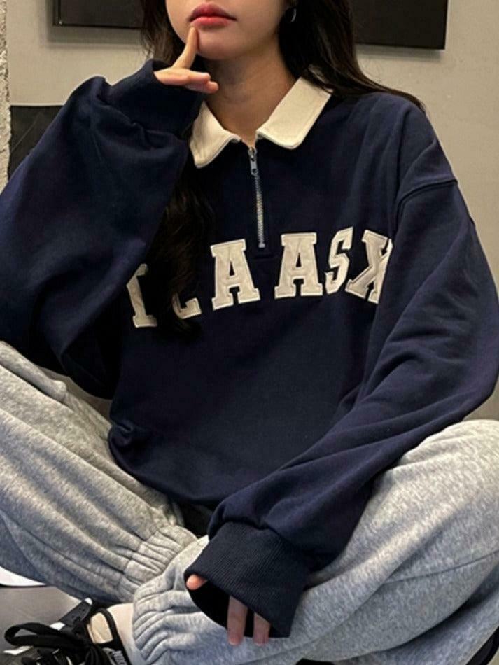 Y2K Aesthetic Contrast Color Embroidery Hoodie with Kangaroo Pocket