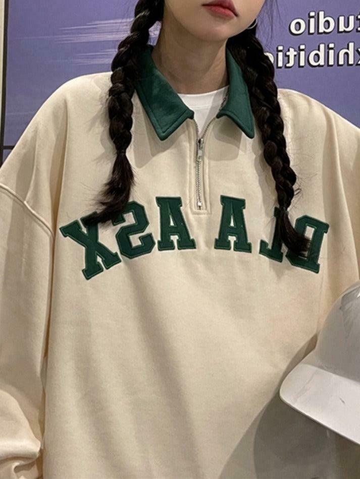 Y2K Aesthetic Contrast Color Embroidery Hoodie with Kangaroo Pocket