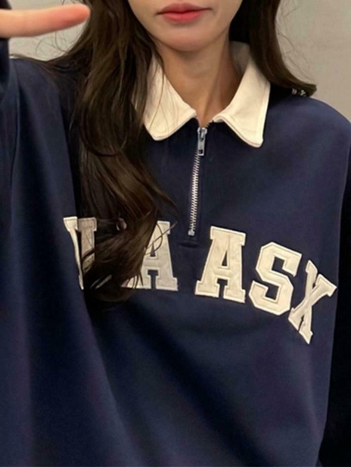 Y2K Aesthetic Contrast Color Embroidery Hoodie with Kangaroo Pocket