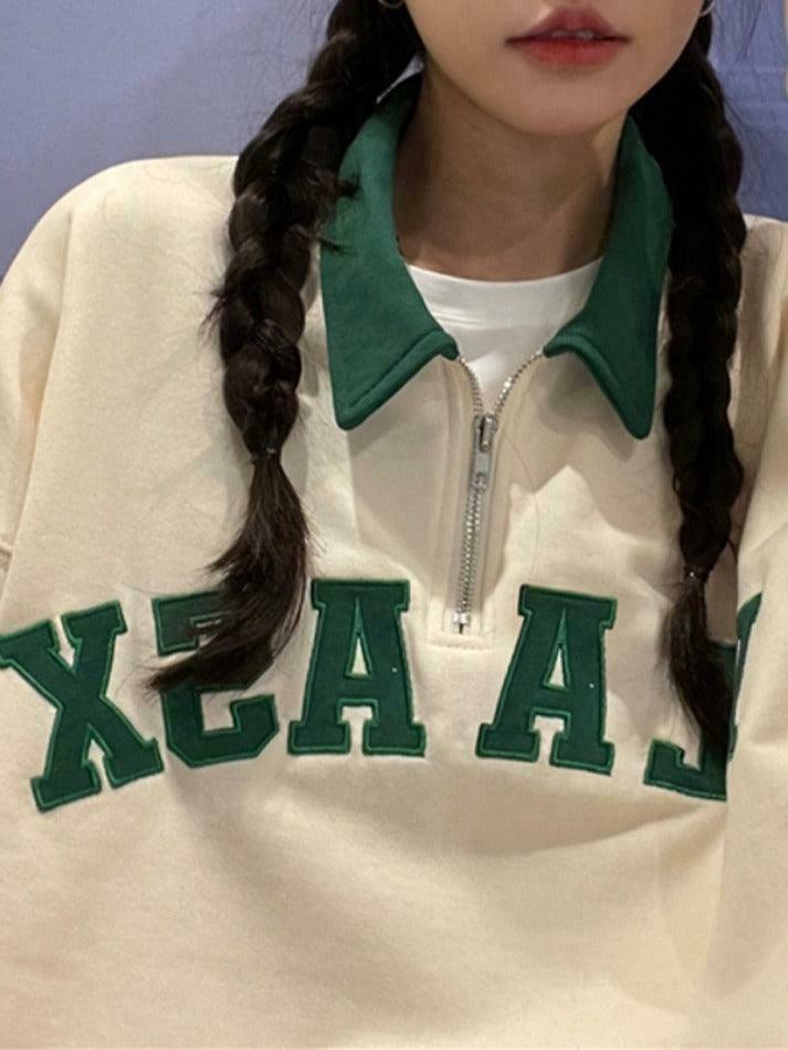 Y2K Aesthetic Contrast Color Embroidery Hoodie with Kangaroo Pocket