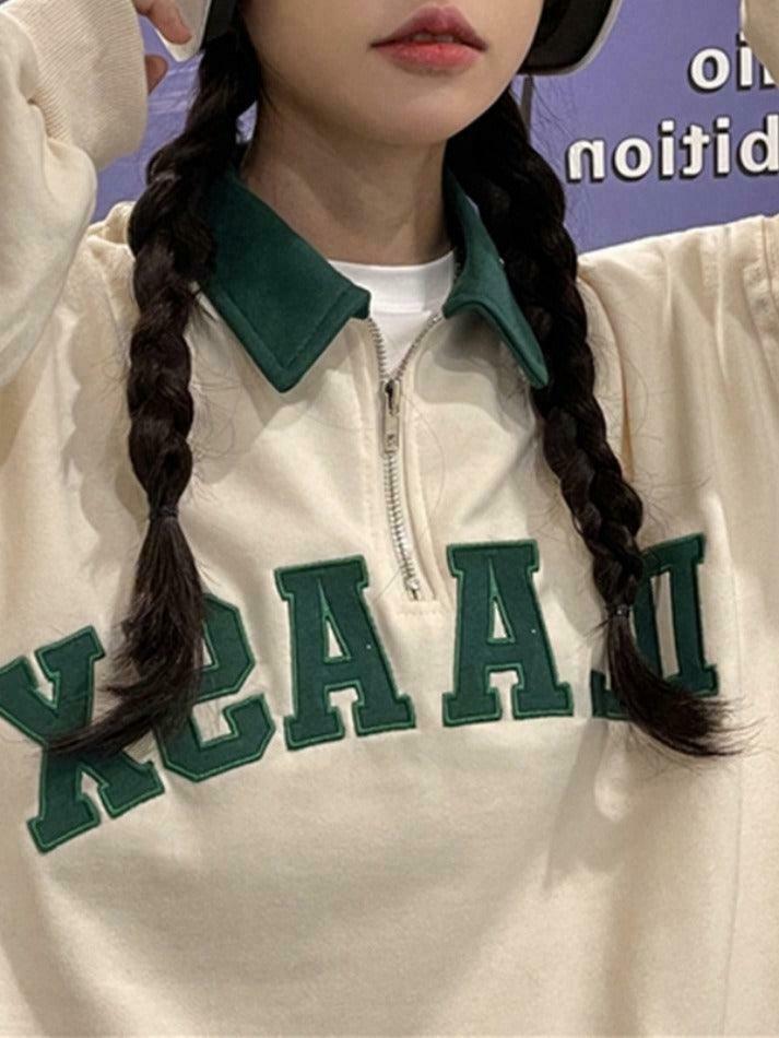 Y2K Aesthetic Contrast Color Embroidery Hoodie with Kangaroo Pocket