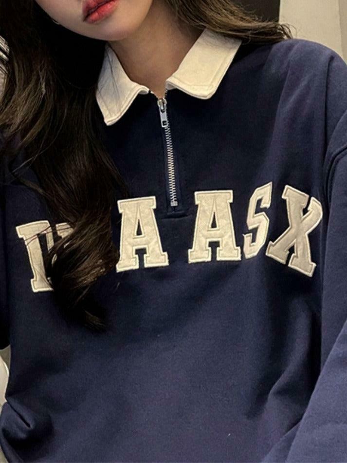 Y2K Aesthetic Contrast Color Embroidery Hoodie with Kangaroo Pocket
