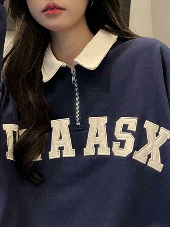 Y2K Aesthetic Contrast Color Embroidery Hoodie with Kangaroo Pocket