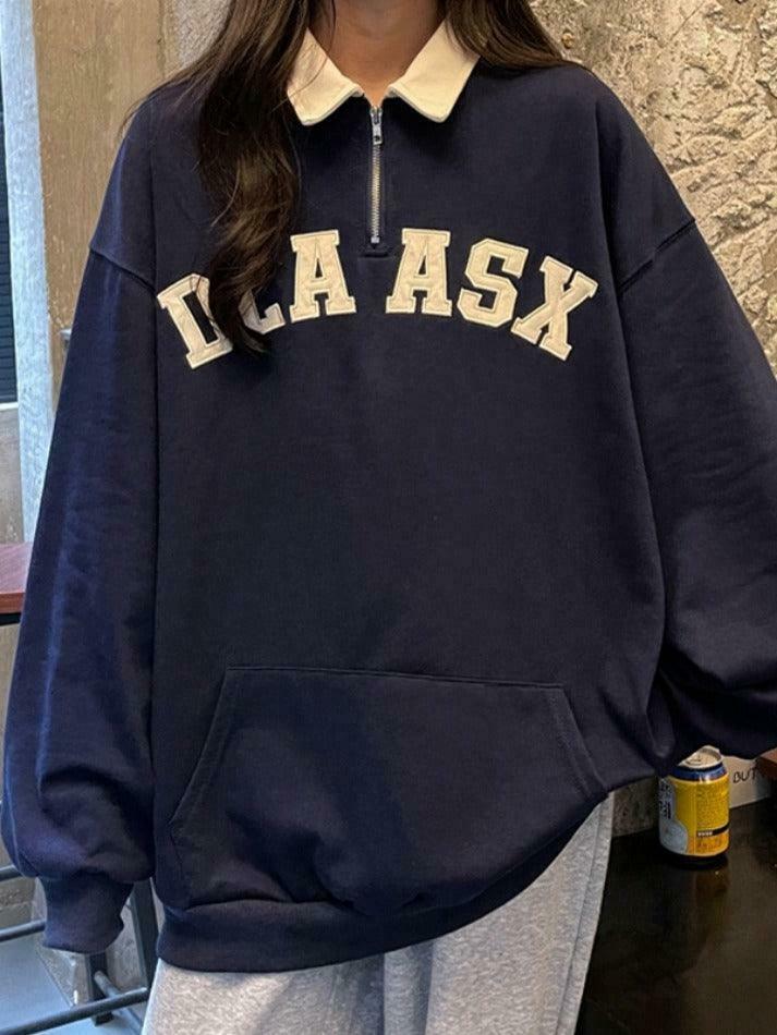 Y2K Aesthetic Contrast Color Embroidery Hoodie with Kangaroo Pocket