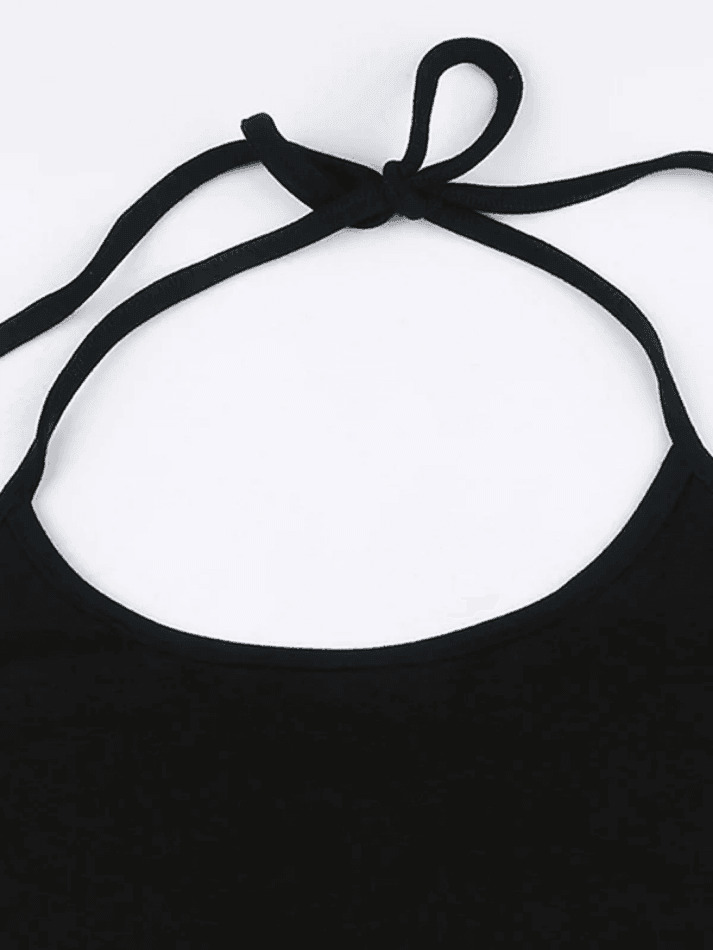 Y2K Aesthetic Contrast Color Halter Flare Long Sleeve Tee - Coquette & Grunge Style
