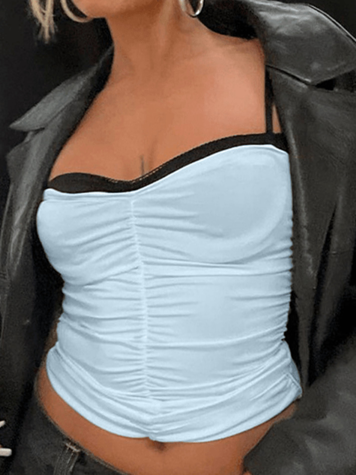 Y2K Aesthetic Contrast Color Pleat Cami Top - Coquette & Grunge Style Women's Fashion