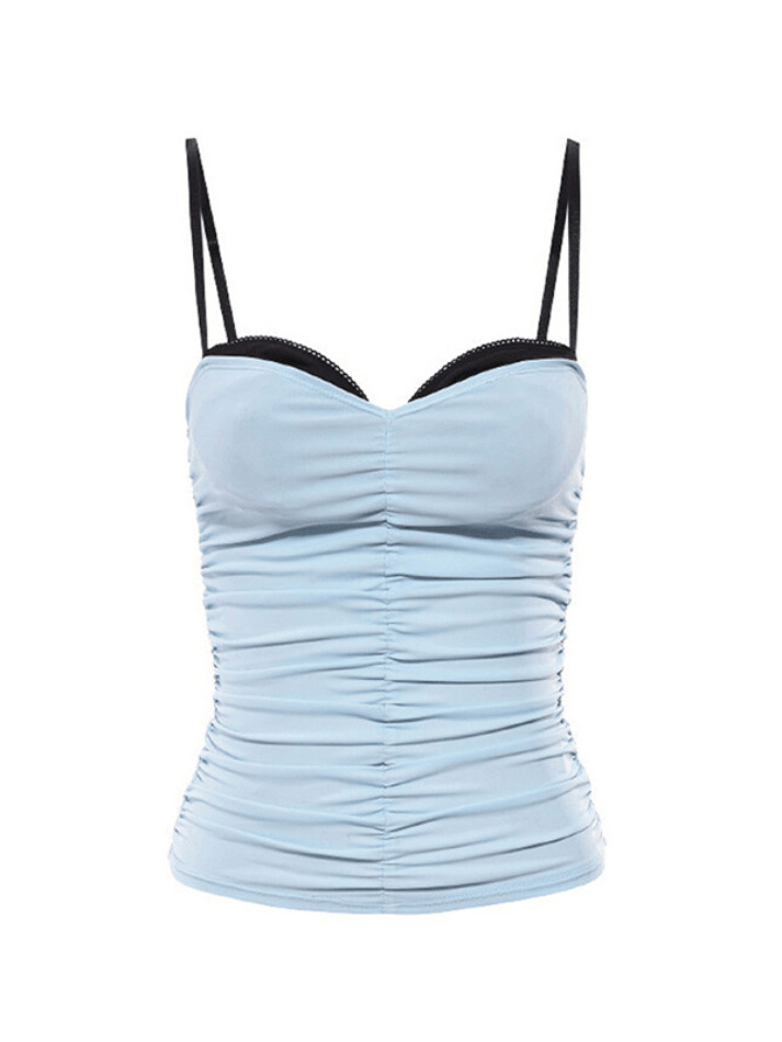Y2K Aesthetic Contrast Color Pleat Cami Top - Coquette & Grunge Style Women's Fashion