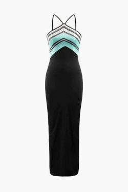 Y2K Aesthetic Contrast Print Maxi Dress with Cross Back Detail