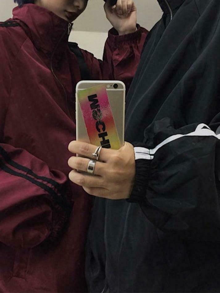 Y2K Aesthetic Contrast Stripe Zip Up Jacket - Coquette Grunge Fashion & Pastel Goth Vibes