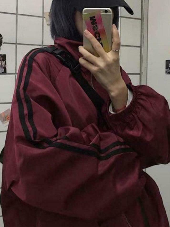 Y2K Aesthetic Contrast Stripe Zip Up Jacket - Coquette Grunge Fashion & Pastel Goth Vibes