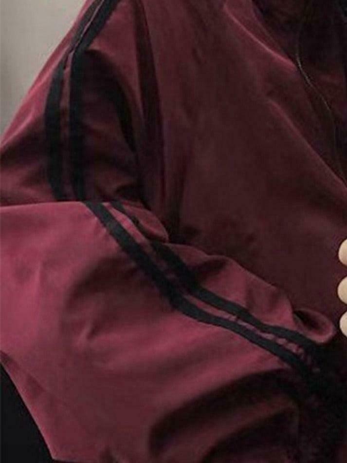 Y2K Aesthetic Contrast Stripe Zip Up Jacket - Coquette Grunge Fashion & Pastel Goth Vibes