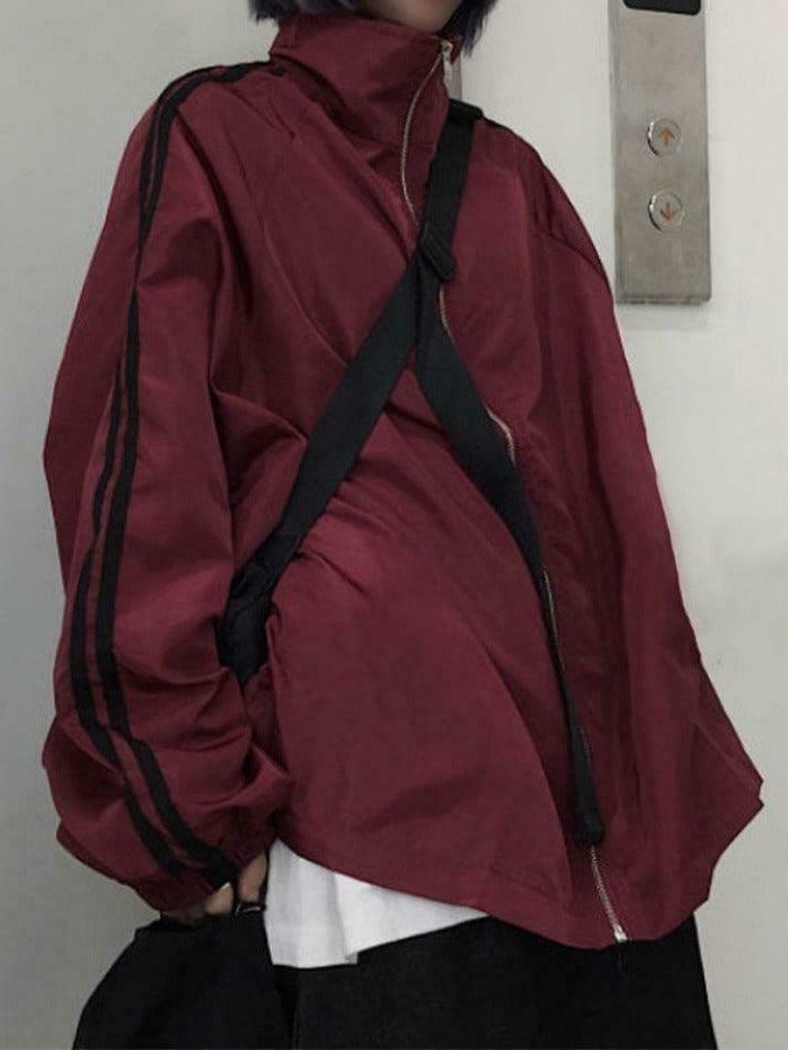 Y2K Aesthetic Contrast Stripe Zip Up Jacket - Coquette Grunge Fashion & Pastel Goth Vibes