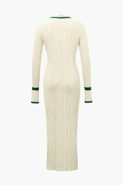Y2K Aesthetic Contrast Trim Knitted Dress - Coquette Style with Grunge Flair and Pastel Goth Vibes