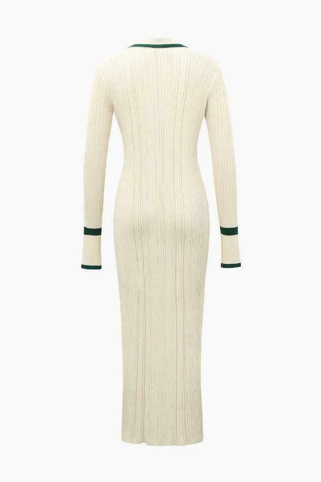 Y2K Aesthetic Contrast Trim Knitted Dress - Coquette Style with Grunge Flair and Pastel Goth Vibes