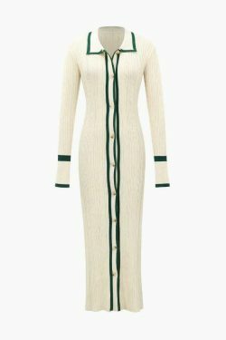 Y2K Aesthetic Contrast Trim Knitted Dress - Coquette Style with Grunge Flair and Pastel Goth Vibes