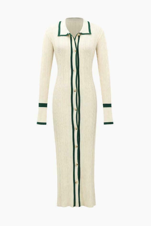 Y2K Aesthetic Contrast Trim Knitted Dress - Coquette Style with Grunge Flair and Pastel Goth Vibes