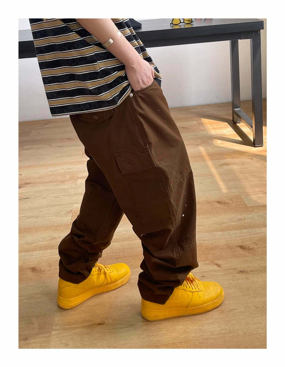Y2K Aesthetic Contrast Waistband Cargo Pants with Paint Splash - Grunge Style Women's Fashion