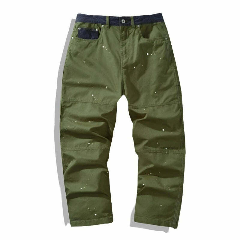 Y2K Aesthetic Contrast Waistband Cargo Pants with Paint Splash - Grunge Style Women's Fashion