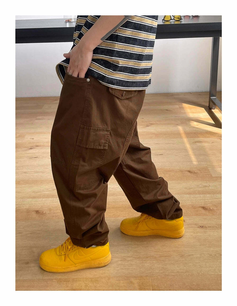 Y2K Aesthetic Contrast Waistband Cargo Pants with Paint Splash - Grunge Style Women's Fashion