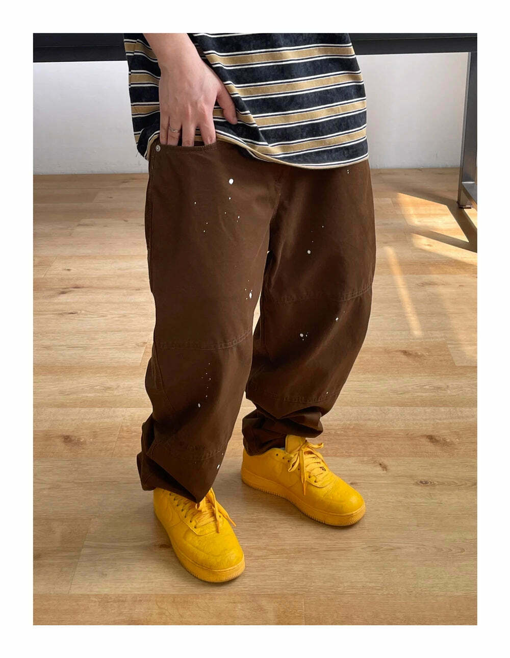Y2K Aesthetic Contrast Waistband Cargo Pants with Paint Splash - Grunge Style Women's Fashion