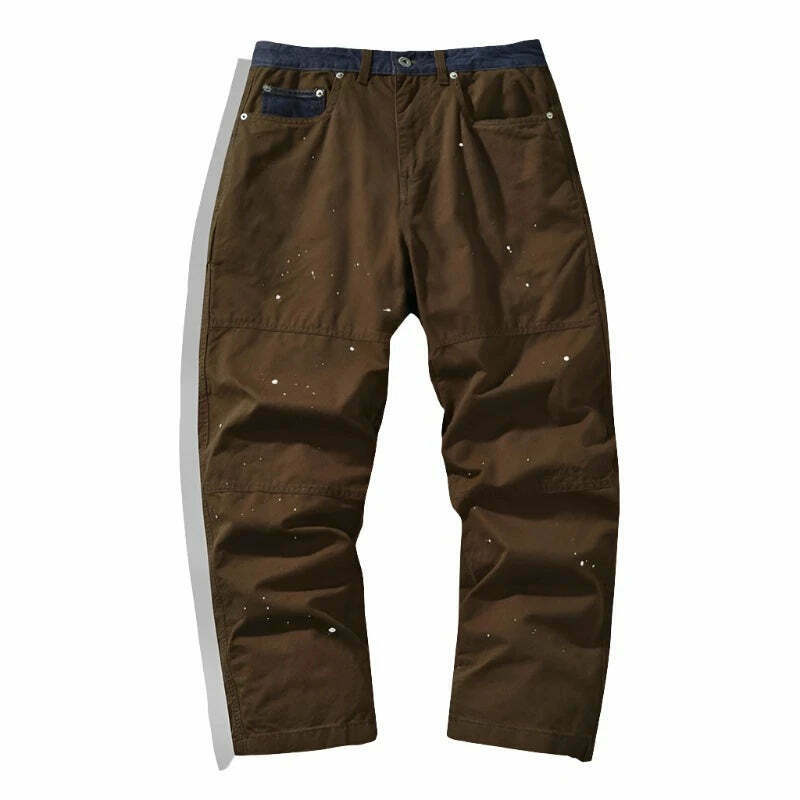 Y2K Aesthetic Contrast Waistband Cargo Pants with Paint Splash - Grunge Style Women's Fashion