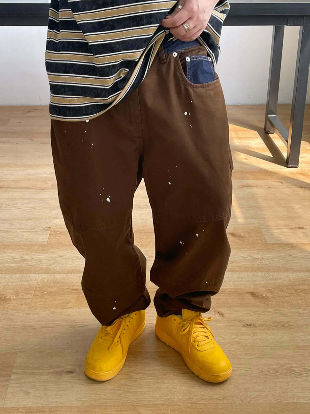 Y2K Aesthetic Contrast Waistband Cargo Pants with Paint Splash - Grunge Style Women's Fashion