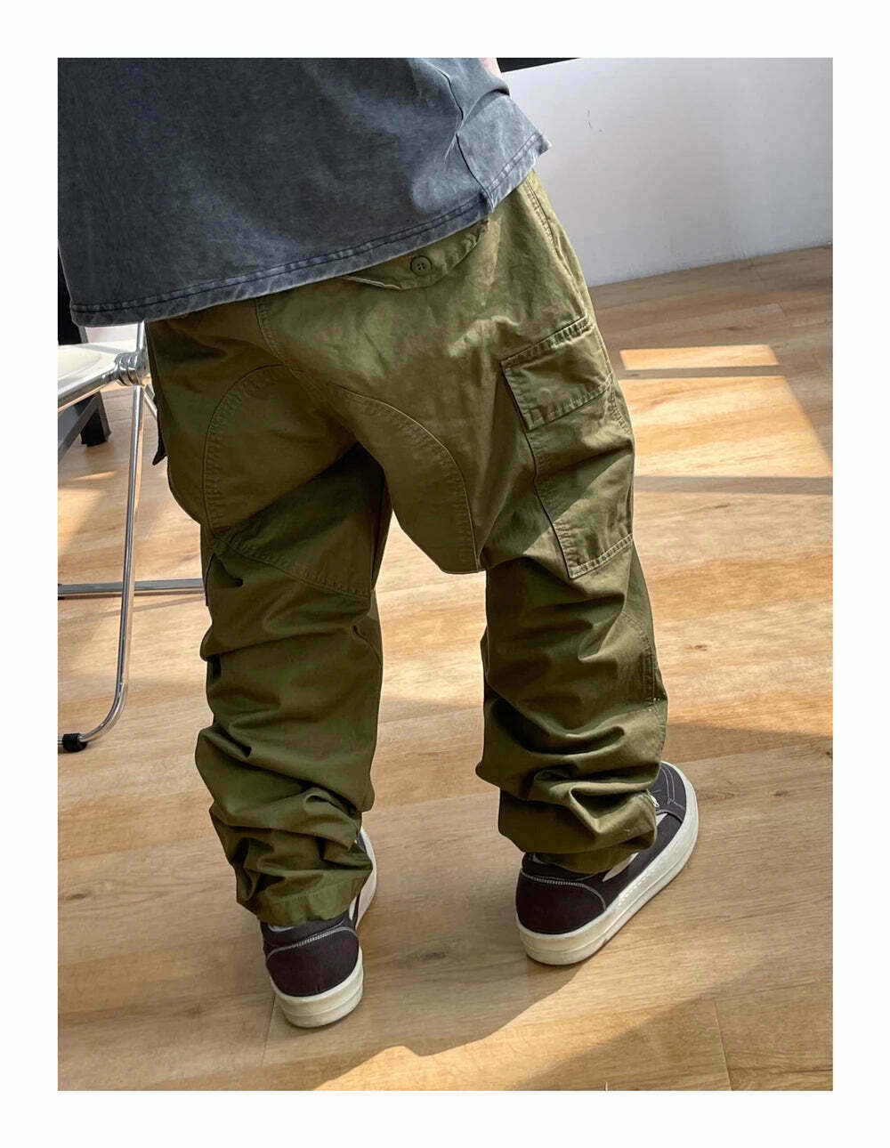 Y2K Aesthetic Contrast Waistband Cargo Pants with Paint Splash - Grunge Style Women's Fashion