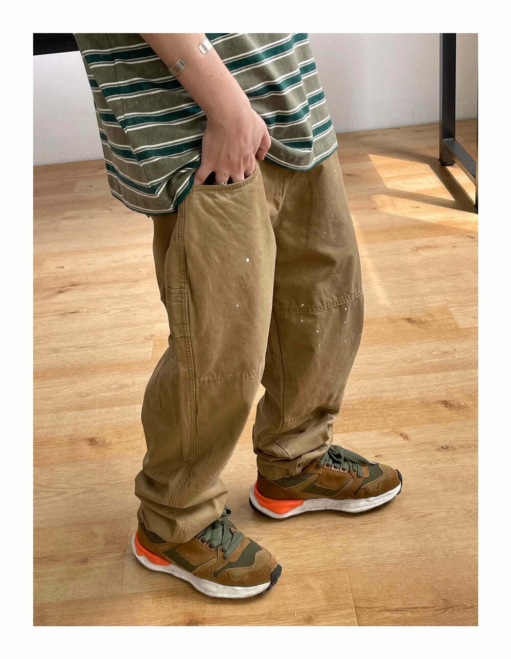Y2K Aesthetic Contrast Waistband Cargo Pants with Paint Splash - Grunge Style Women's Fashion
