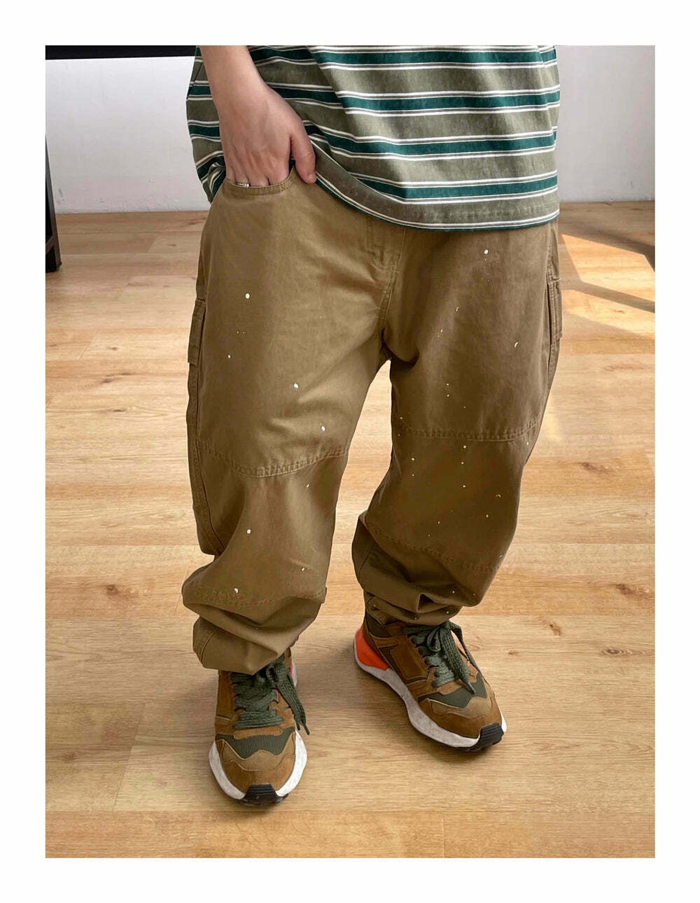 Y2K Aesthetic Contrast Waistband Cargo Pants with Paint Splash - Grunge Style Women's Fashion