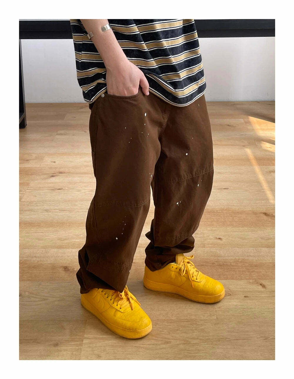 Y2K Aesthetic Contrast Waistband Cargo Pants with Paint Splash - Grunge Style Women's Fashion