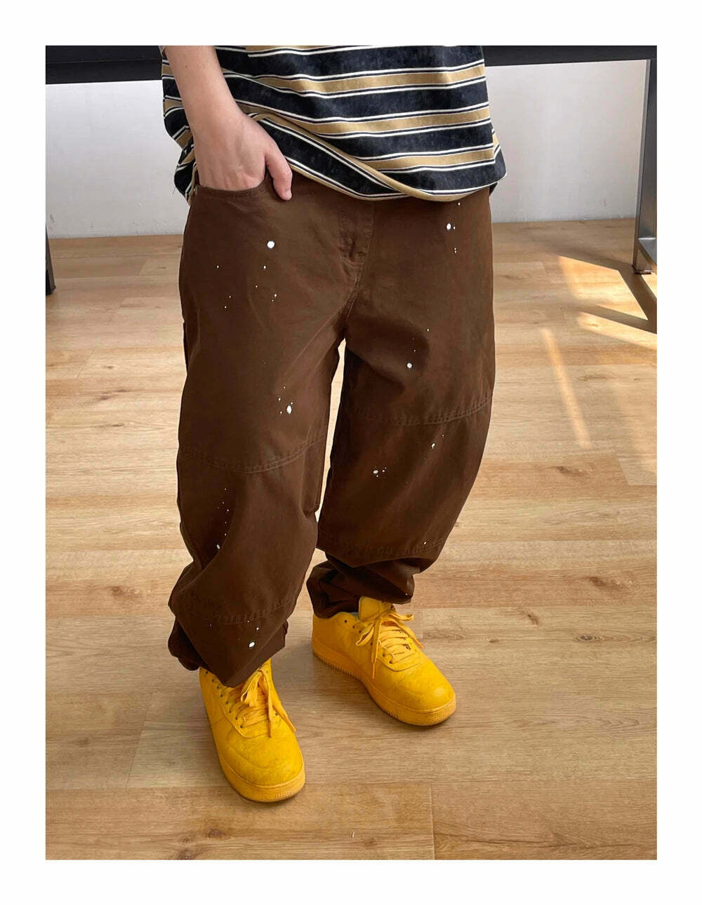 Y2K Aesthetic Contrast Waistband Cargo Pants with Paint Splash - Grunge Style Women's Fashion