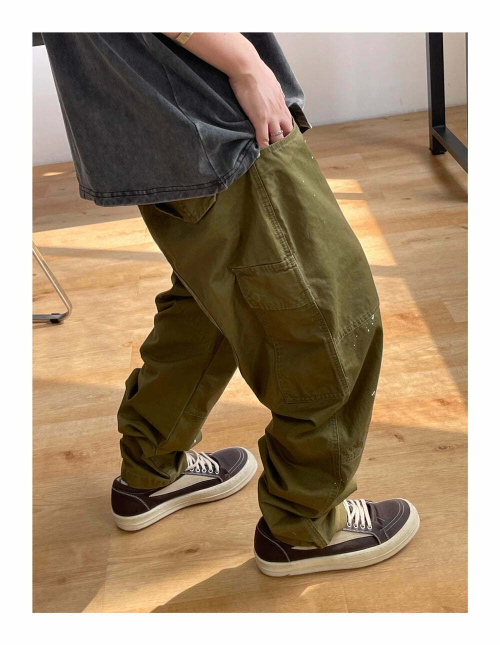 Y2K Aesthetic Contrast Waistband Cargo Pants with Paint Splash - Grunge Style Women's Fashion