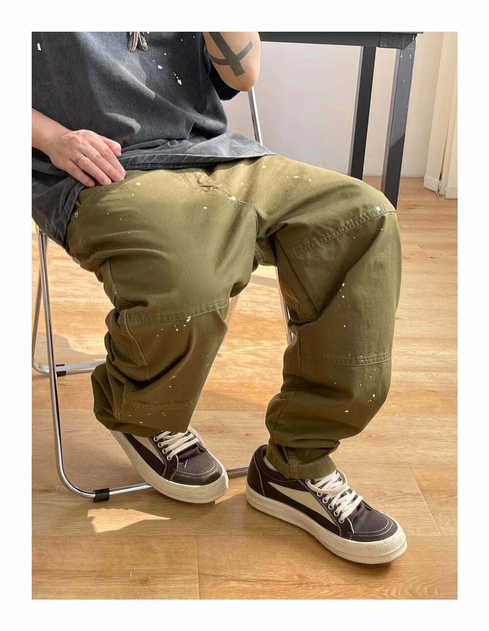 Y2K Aesthetic Contrast Waistband Cargo Pants with Paint Splash - Grunge Style Women's Fashion