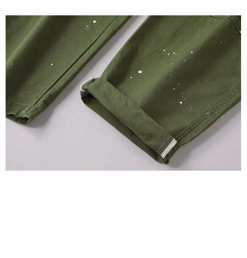 Y2K Aesthetic Contrast Waistband Cargo Pants with Paint Splash - Grunge Style Women's Fashion