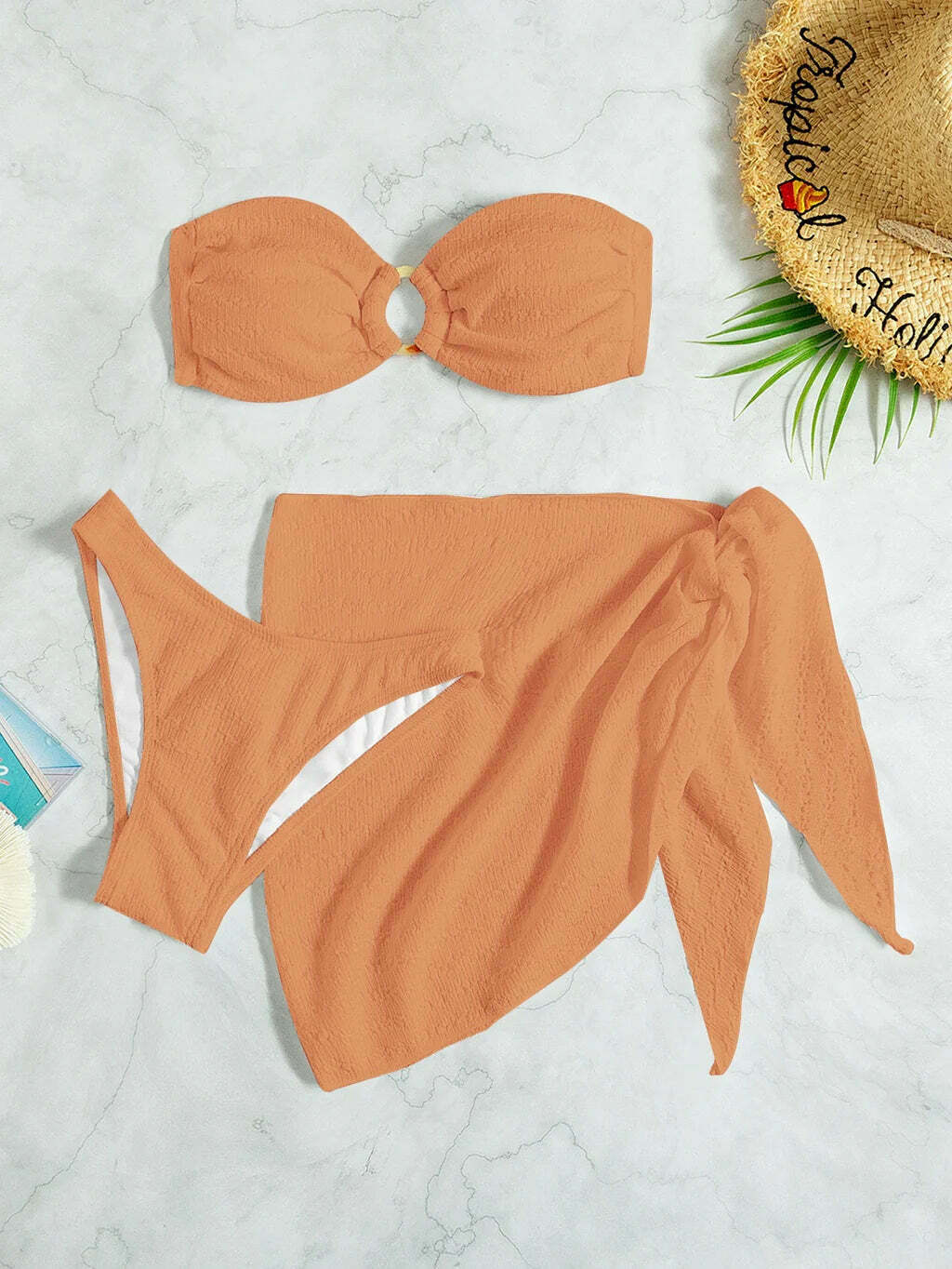 Y2K Aesthetic Coquette Beach Bikini Set with Tube Top - Grunge Style Cargo Skirt