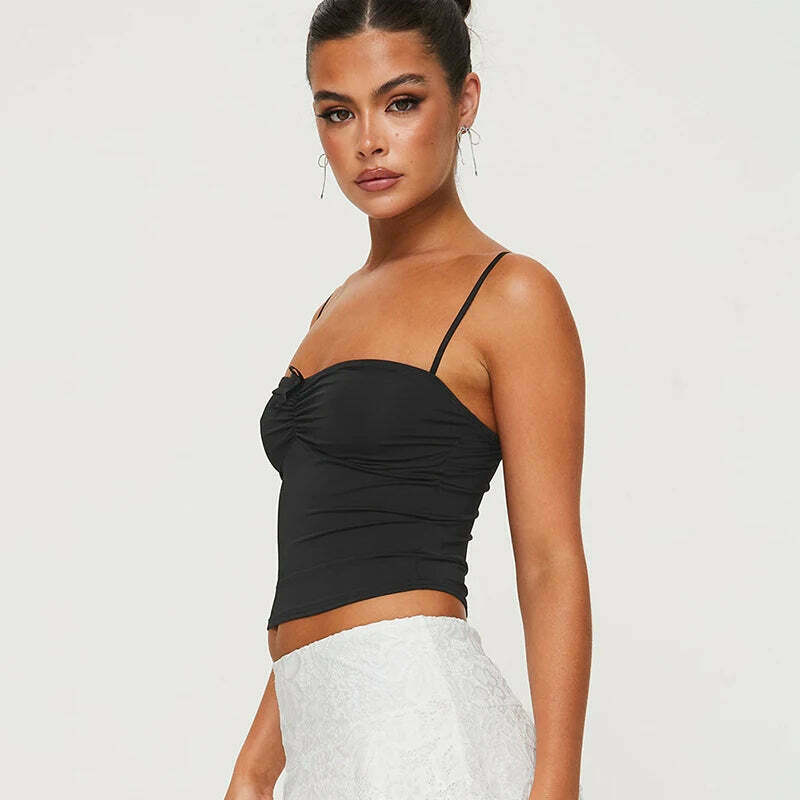 Y2K Aesthetic Coquette Cami Top with Adjustable Straps - Grunge Style Cute Pastel Goth Fashion