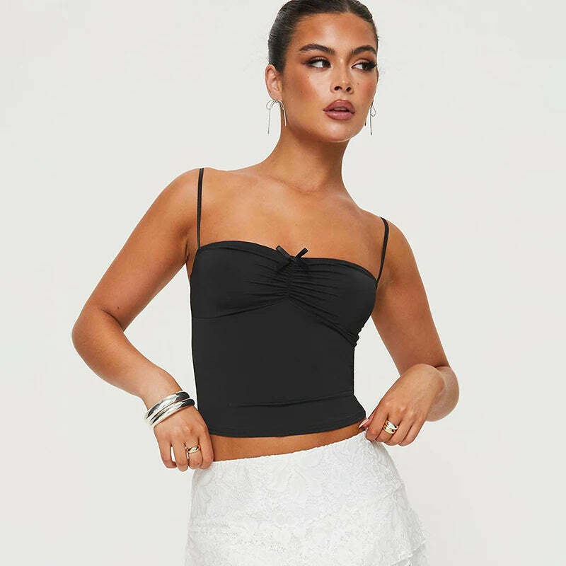 Y2K Aesthetic Coquette Cami Top with Adjustable Straps - Grunge Style Cute Pastel Goth Fashion