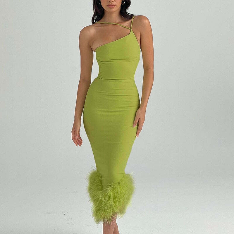 Y2K Aesthetic Coquette Dress with Feather Detail - Grunge Style Women's Fashion