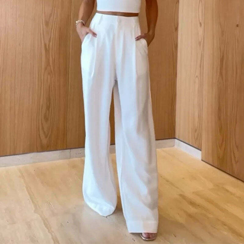Y2K Aesthetic Coquette Halter Top & Wide Leg Pant Set for Women - Grunge Style Outfit